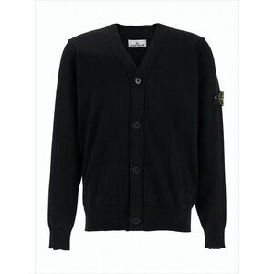 STONE ISLAND V-Neck Button-Down Black Cardigan